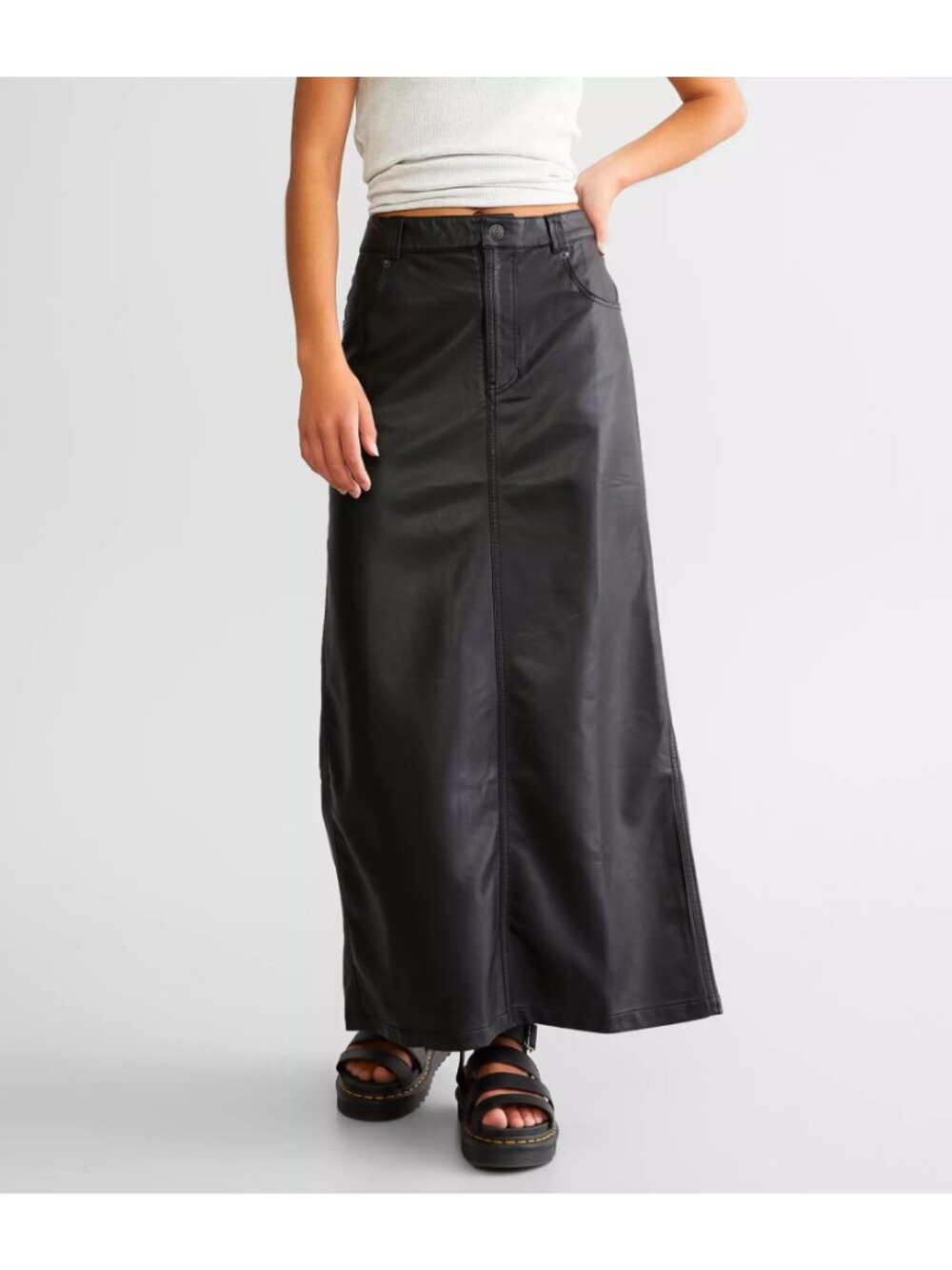 Free People Black Vegan Leather Maxi Skirt Size 0 XS - New With Tags - Picture 4 of 8